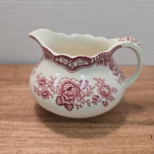 Vintage-Inspired Cream and Red Floral Pitcher